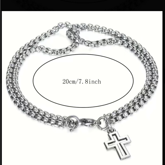 Silver Titanium Steel Double Chain Unisex Cross Bracelet - Picture 5 of 5